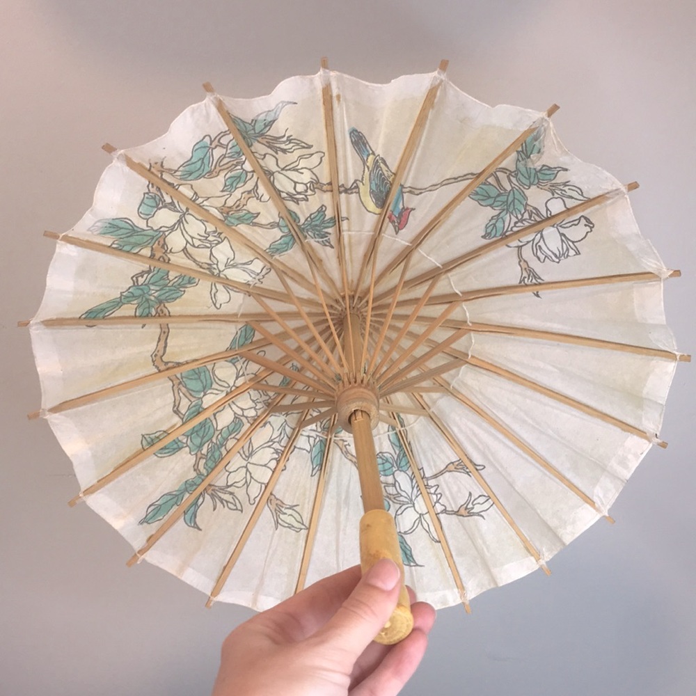 Vintage Handmade Japanese Wooden Decor Umbrella